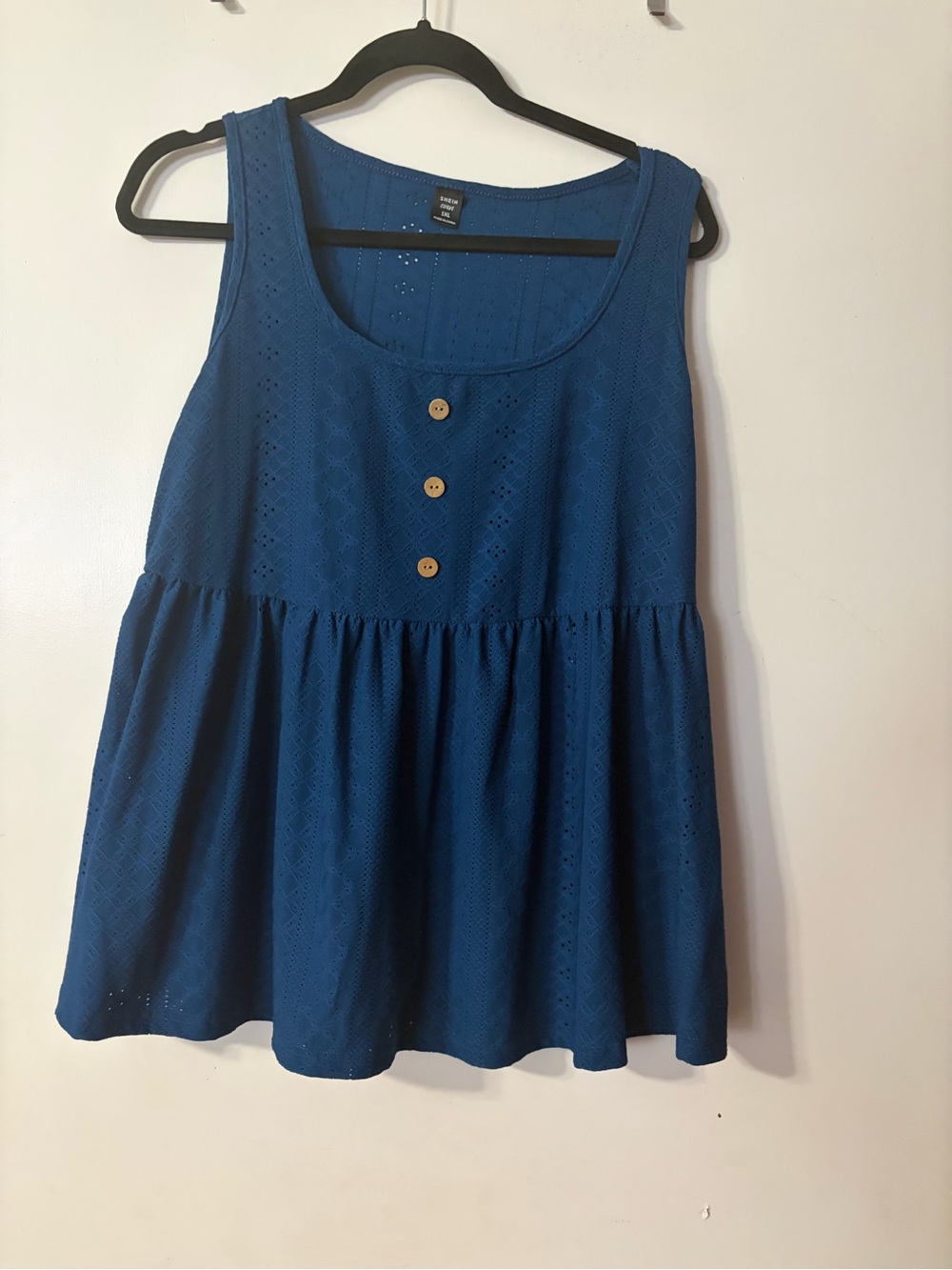 SHEIN Blue Eyelet Peplum Tank with Button Front